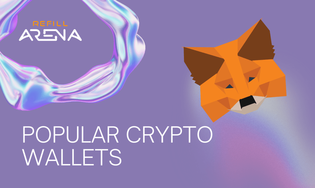 A digital graphic with the text REFILL ARENA and POPULAR CRYPTO WALLETS on a purple background featuring a geometric fox head a colorful fluid shape and highlighting multichain crypto wallet options found at Refillarena Refillarena Blog | Buy gift cards and mobile top ups with Bitcoin or Crypto A digital graphic with the text REFILLARENA and POPULAR CRYPTO WALLETS on a purple background featuring a geometric fox head a colorful fluid shape and highlighting multichain crypto wallet options found at Refillarena The article covers multichain crypto wallet